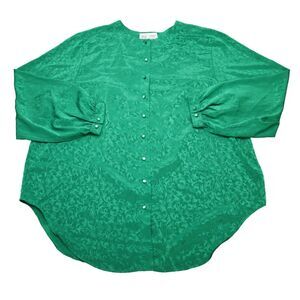 Dimensions Shirt Womens 22W Green Long Sleeve Button Polyester Blouse